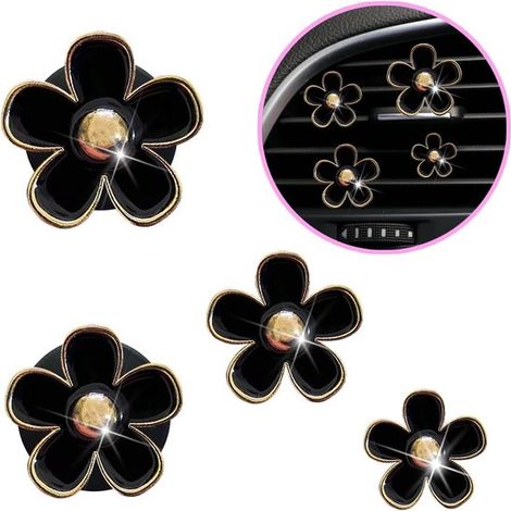 Lot de 4 désodorisants pour grille d’aération de voiture, rechargeables, parfum floral, noir (1/5)