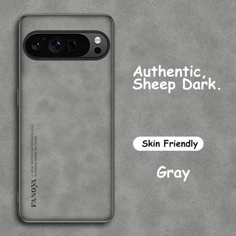 Étui de téléphone de luxe en cuir PU gris uni, antidérapant, avec coque souple mate et protection antichoc (Google Pixel 8 Pro).