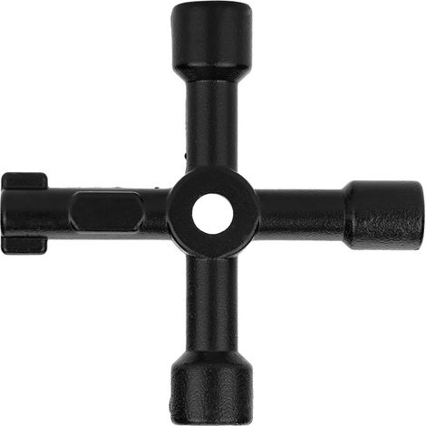 Clé en croix multifonction 4 voies en alliage de zinc noir, pour plombiers, électriciens et outils de robinetterie (1/5)