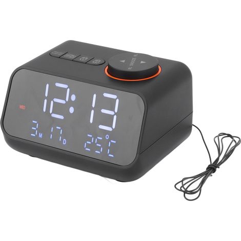 Réveil Radio LED Numérique avec Radio FM, Thermomètre Hygromètre, Horloge Murale de Bureau pour Chambre Maison Bureau Noir (1/5)