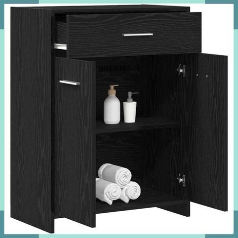 Meuble de salle de bain - 862551 - Chêne noir - 2 portes + tiroir - 60 x 33 x 80 cm (1/5)
