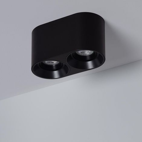 Applique da Soffitto Doppia Nera con Lampadina GU10 Space 4000K Bianco Naturale