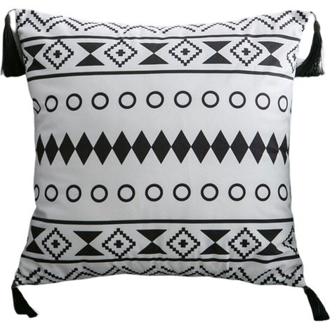 Taie D Oreiller Rectangulaire - 30 x 50 cm - Frange Et Pompon - Coton Polyester Viscose - Décoratif Salon Chambre Canapé - 1 Pièce