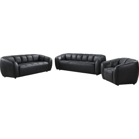 Canapé 3 places, 2 places et un fauteuil en cuir noir PRADONI (1/5)