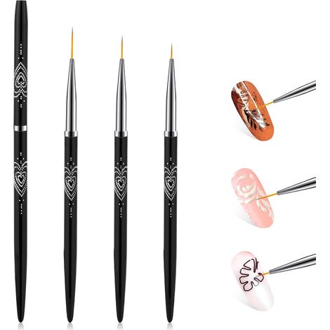 Ensemble de 3 pinceaux pour nail art : pinceaux fins pour la réalisation de vernis semi-permanent, de bandes pour manucure française et de techniques de nail art. (1/5)