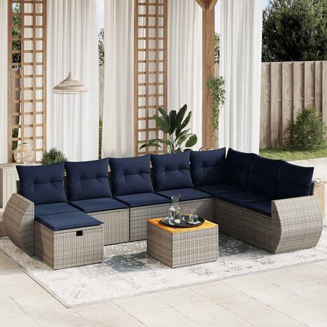 9-teiliges Gartensofa-Set mit Kissen, grau, Polyrattan (1/4)