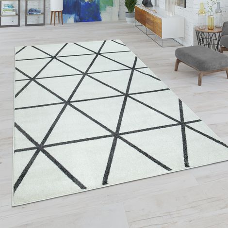 Paco Home Wohnzimmer Teppich Moderne Pastell Farben Skandinavischer Stil Rauten Muster 70x250 cm, Weiß-Anthrazit