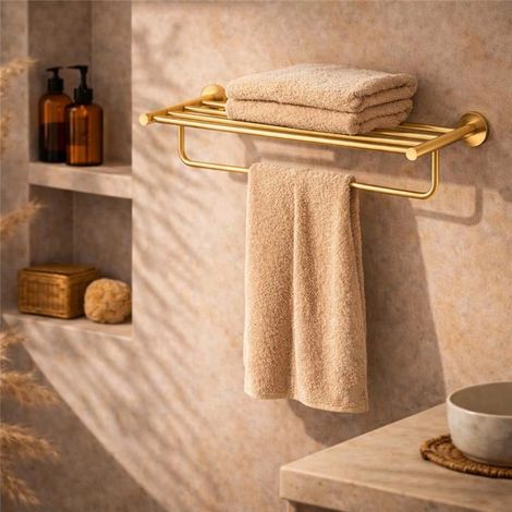 Exagonshop Rack portasciugamani 60 cm oro spazzolato Minimal