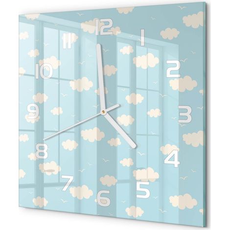 Horloge Murale Carrée Décoration Cuisine en Verre Trempé Silencieuse Moderne Nuage 30x30 cm (1/5)