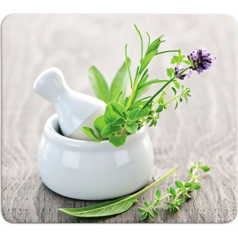 Protection plaques Cuisson Fond de hotte Jardin Fines Herbes Couvre Plaque, Planche découper, Extension Plan Travail, Protection 4 Pieds 50x56cm Verre trempé Multicolore (1/5)