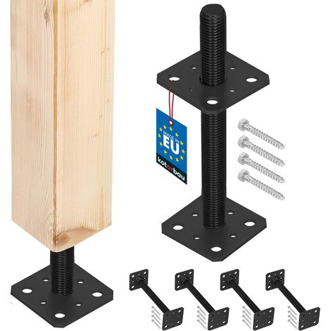 KOTARBAU® Base per palo con ancoraggio a vite regolabile in acciaio per gazebo e tettoie, filettatura M24, antracite, 80 x 250 mm, set da 4