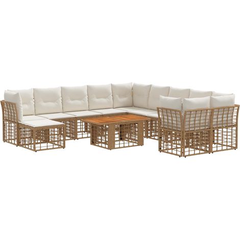 Conjunto de sofás de jardín 12 uds. Natural y Crema vidaXL (1/5)