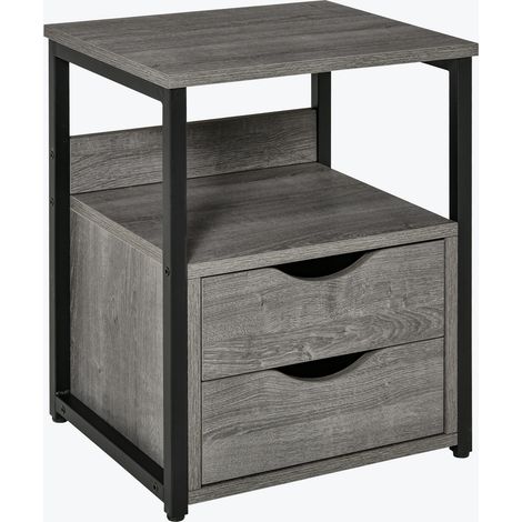 HOMCOM End Table Bedside Desk Slim Storage Cabinet with Shelf Grey (1/5)