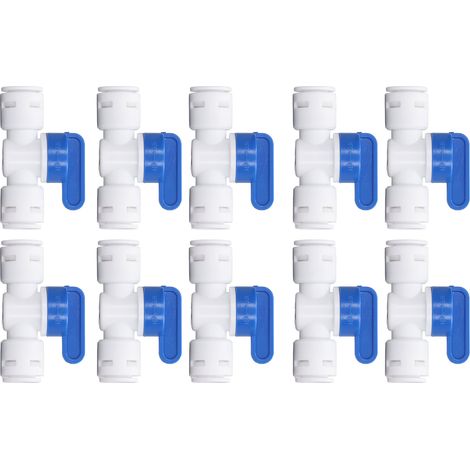 Lot de 10 vannes à billes à fermeture en ligne 3/8po raccord rapide polypropylène alimentaire pour osmoseur RODI tuyau et conduite (1/5)