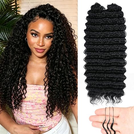 Feather Crochet Hair miracle knots hair 16inch 100Strands Deep Wave Hair for Invisible miracle Knot Crochet Hair Extensions for Black Women (1B, 16 Inch ((100Strands)) (1/5)