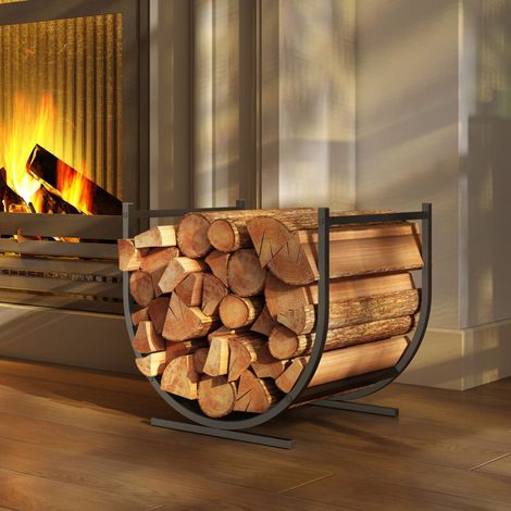 Range-bûches porte buche de cheminée incurvé robust pour intérieur et extérieur, cadre en métal, 43 x 33 x 38 cm, noirRangement bois de chauffage (1/5)