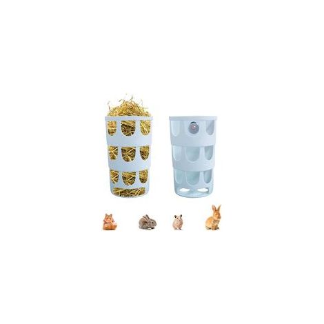 Comedero para heno, comedero para conejos, dispensador de comida, cuenco colgante de plástico con múltiples agujeros, apto para cobayas, chinchillas y conejos, juego de 2 (pequeño-Crezuo)