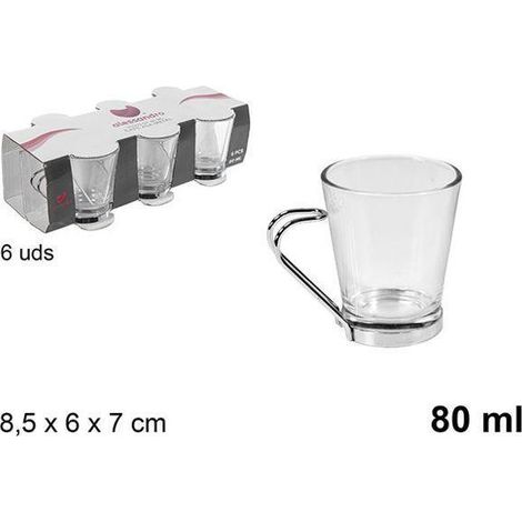8 cls taza cafe solo expreso cristal transparente con asa metal - caja 6 unidades