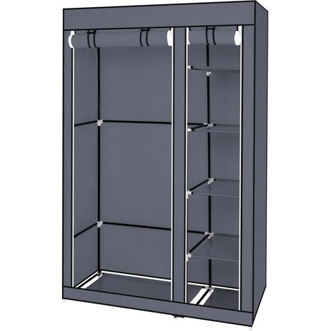 67 Zoll tragbarer Kleiderschrank, Kleiderschrank mit Vliesstoff und Kleiderstange, schnell und einfach aufzubauen, Grau (1/5)