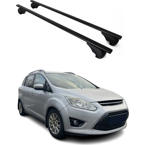 OMAC Barres de toit pour Ford Grand C-Max II 2010-2019 – TÜV / DIN 75302:2019 – Antivol inclus – Charge max 75 kg – 2 barres Noir (1/4)