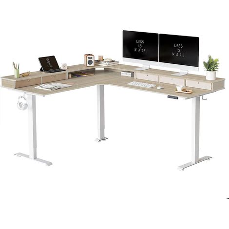 Elektrisch höhenverstellbarer Schreibtisch L-Form 190x160cm Weiß/Walnuss (1/5)