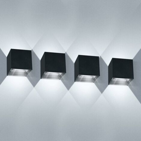 Set mit 4 LED-Wandleuchten (12 W), wasserdicht (IP65) – 1000 Lumen, 6000 K kaltweiß – Aluminiumgehäuse für den Innen- und Außenbereich – 120° verstellbarer Abstrahlwinkel (1/5)