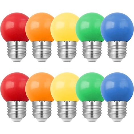 Lot de 10 ampoules LED E27 1 W G45 - mini Globe - Écoénergétique - rouge, vert, bleu, orange, jaune (1/5)