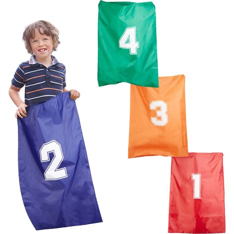 Relaxdays Hüpfsäcke für Kinder, 4 Stück, Säcke Sackhüpfen, Partyset für Kindergeburtstag, ab 3 Jahren, versch. Farben