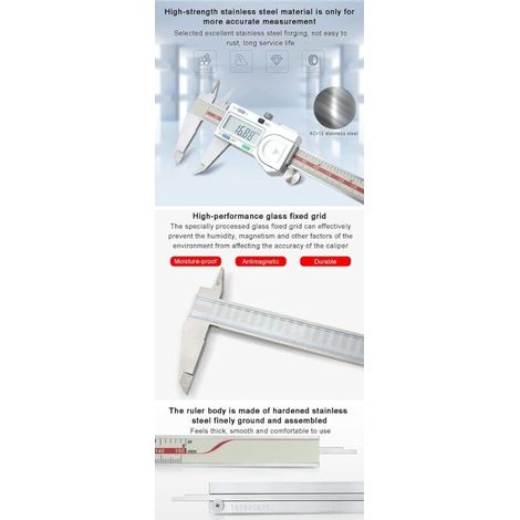 Digitaler Messschieber, Kohlenstoffstahl, Mikrometer-Messwerkzeug für Innen- und Außentiefen (Größe: 0-150 mm) (1/4)