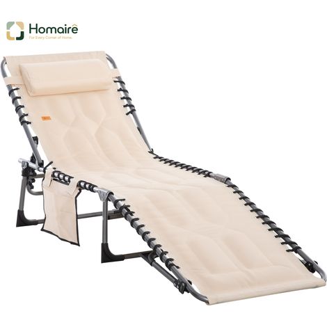 HOMAIRE Sonnenliege klappbar mit Kopfkissen, Seitentasche und 5-fach verstellbarer Rückenlehne, wetterfest für Garten Strand Pool Beige (1/5)