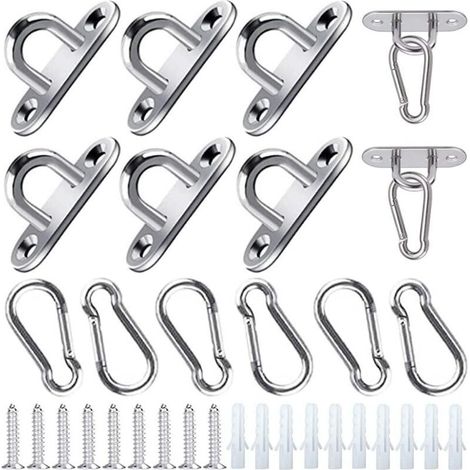 12 Pièces Platine Oeil INOX M5 Platine Ancrage Mousqueton Oeillet INOX Crochet de Plafond avec Vis et Tube d'expansion pour Crochets Balançoires Hamacs Auvents Accessoires de Pont de Bateau (1/5)