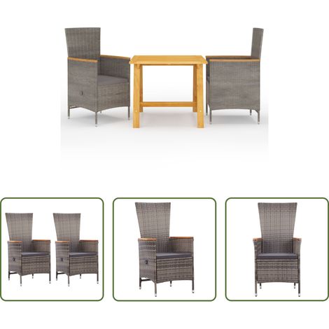 vidaXL Salle à manger extérieure - Ensemble à manger de jardin 3 pcs Gris (1/5)