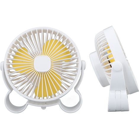 USB-Tischventilator, kleiner tragbarer, wiederaufladbarer 3-Gang-Tischventilator mit verstecktem Haken, ideal für Zuhause, Büro und im Freien (weiß). (1/4)