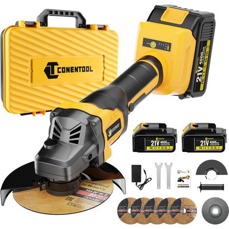 CONENTOOL Meuleuse d'angle sans balais sans fil 1200W 21V - Disque de meulage/découpe diamètre Ø125MM - Vitesse à Vide 11000 trs/min - avec 2 Batteries de 4.0Ah (1/5)