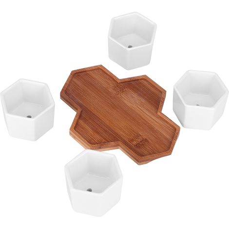 Pot De Plante En Céramique Avec Plateau En Bambou Pour Succulentes Et Cactus Décoration Intérieure Lot De 4 (1/5)
