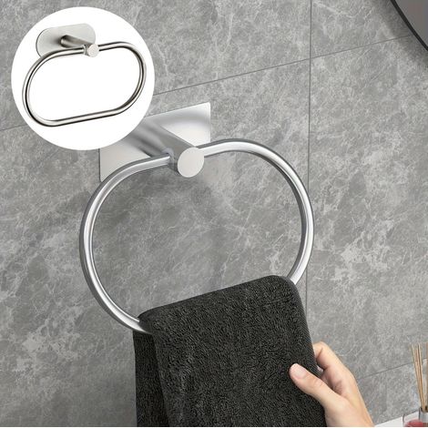 Porte-serviettes argent, étagère de rangement de salle de bain, porte-serviettes sans perforation, moderne (1/5)