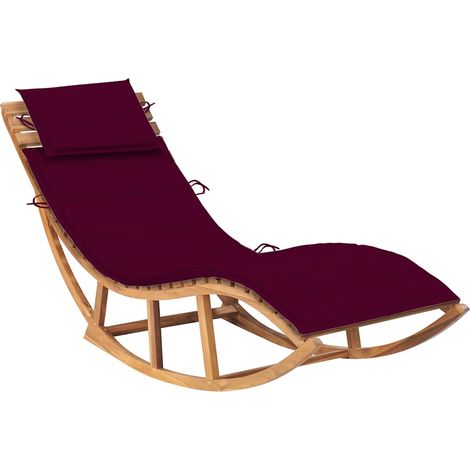 Chaise longue à bascule avec coussin Bois de teck solide (1/5)