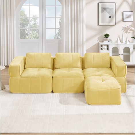 Modulares Ecksofa 3-Sitzer mit 1 Hocker, 271 x 162 x 67 cm, gelb OKMYHOME (1/5)