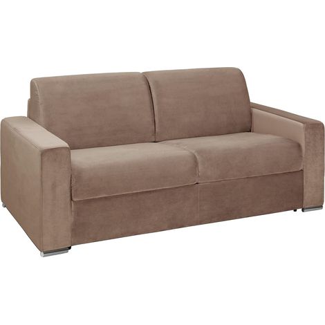 Divano letto 3 posti ribalta letto 140cm materasso 14cm Velluto Memory - Beige - CALITO