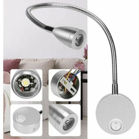 Lampe De Lecture Murale - Alliage D Aluminium - Rotation 360 Degres - Lumiere 3000K - Pour Chevet Et Bureau - Argent - 1 Unite (1/5)