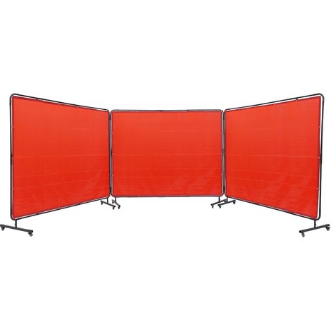 Rideau de Soudage avec Cadre 3 Panneaux Écran Rideau de Protection pour Soudure 1,8x2,4 m en Vinyle Ignifuge sur 12 Roues Pivotantes (6 Verrouillables) Mobile Pro pour Atelier, Industrie, Rouge (1/5)