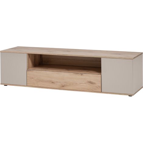 Meuble TV Catalina - Bois MDF cachemire et chêne Viking - 160 x 42 x 45 cm - Livraison gratuite (1/3)