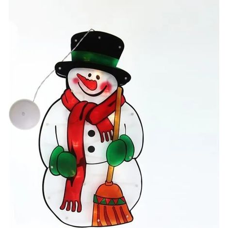 Décoration de Noël - LED - Lustre à ventouse de fenêtre - Bonhomme de neige - PVC - Blanc (1/4)