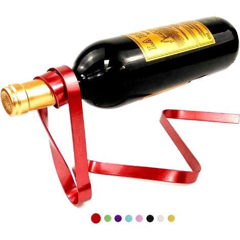 Suspension anti-gravité porte-bouteille vin - fer ruban flottant - rouge - décoration cuisine