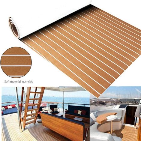 Rutschsichere Bodenbelag EVA Schaum Fußboden Teakholz-Deck Matte Teppich Selbstklebend für Yacht Boot 6mm Braun mit weißen Linien