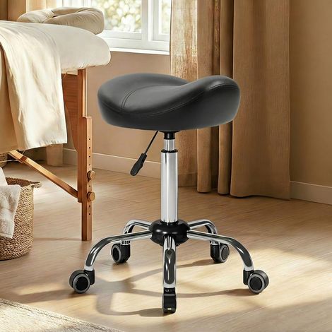 Fauteuil de salon à assise en selle, réglable en hauteur, revêtement en similicuir, 48 x 48 x 54-69 cm, noir (1/5)