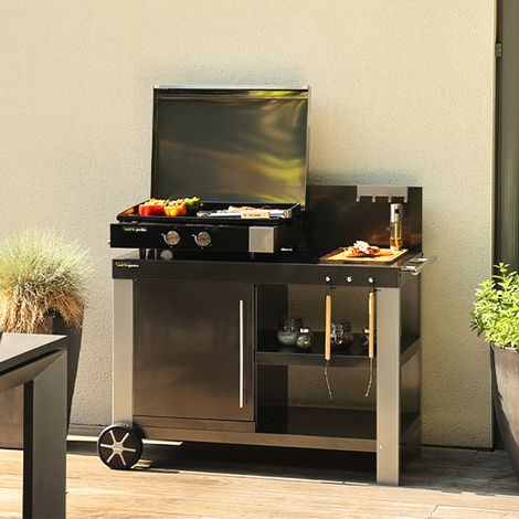Desserte de jardin pour Plancha / Barbecue COOK'IN GARDEN Nova XL - Acier - Avec Crédence - Étagère - Porte Serviette - Porte Ustensiles - Gris — vue 3