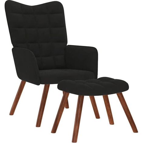 Fauteuil en velours noir avec repose-pieds (1/5)