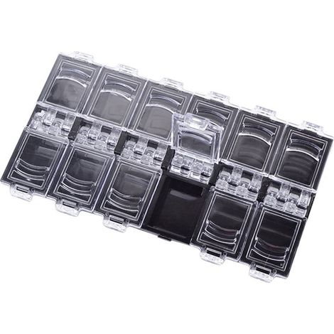 Boîte De Rangement Bijoux 12 Compartiments En Pvc Transparent Pour Ongles Perles Accessoires Outils Noir (1/5)