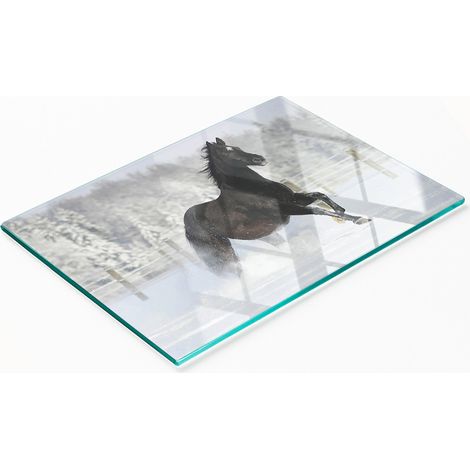 Tagliere da cucina decorativo in vetro con grafica di cavallo di neve, 80x52 cm (1/5)